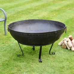 Iron Kadai Fire Bowl - 100cm -Garden Supply Discount Store 100cm bowl handles down 3