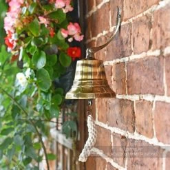 4" Antique Brass Bell With Rope Lanyard -Garden Supply Discount Store 4 inch aged brass bell with rope lanyard