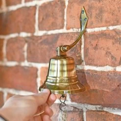 4" Antique Brass Bell With Rope Lanyard -Garden Supply Discount Store 4 inch antique brass bell with rope lanyard scale