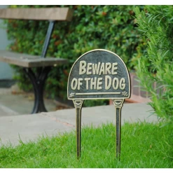 Solid Brass & Black Beware Of The Dog - Lawn Sign