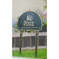 Solid Brass & Black Spiked "No Dogs" Lawn Sign