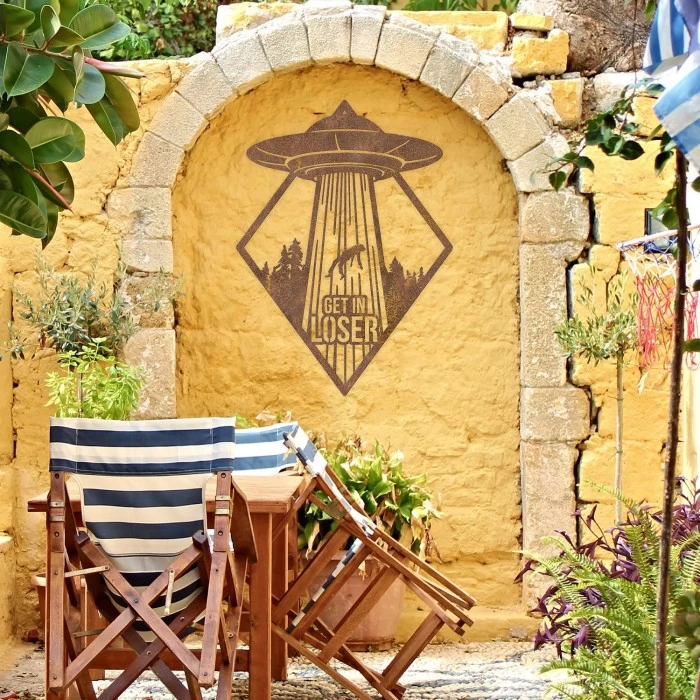 "Get In Loser" Rustic Alien Wall Art - Image 8