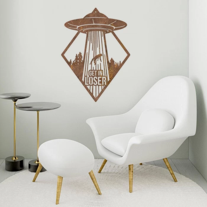 "Get In Loser" Rustic Alien Wall Art - Image 7