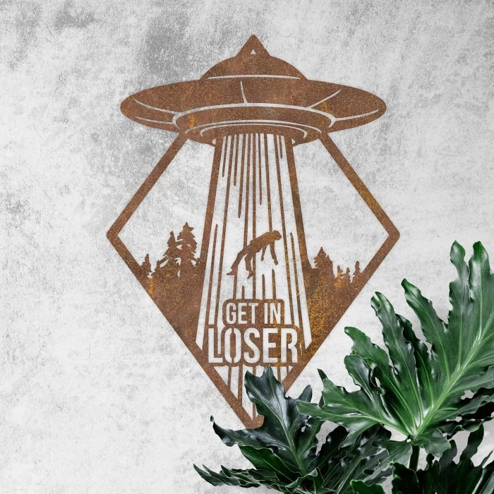 "Get In Loser" Rustic Alien Wall Art - Image 2