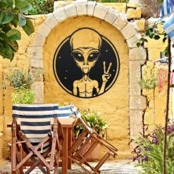 Black Peace Sign Alien Wall Art -Garden Supply Discount Store alien peace sign wall art black 3