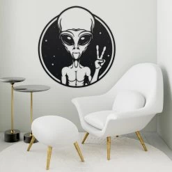 Black Peace Sign Alien Wall Art -Garden Supply Discount Store alien peace sign wall art black 6