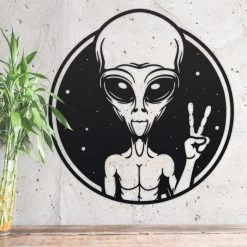 Black Peace Sign Alien Wall Art -Garden Supply Discount Store alien peace sign wall art black 8