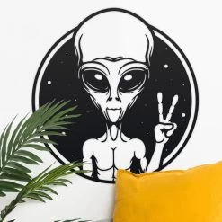 Black Peace Sign Alien Wall Art -Garden Supply Discount Store alien peace sign wall art black 9