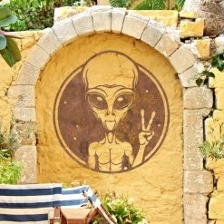 Rustic Peace Sign Alien Wall Art -Garden Supply Discount Store alien peace sign wall art rustic 2