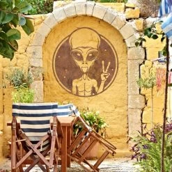 Rustic Peace Sign Alien Wall Art -Garden Supply Discount Store alien peace sign wall art rustic 3