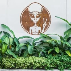 Rustic Peace Sign Alien Wall Art -Garden Supply Discount Store alien peace sign wall art rustic 5
