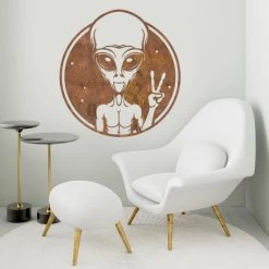 Rustic Peace Sign Alien Wall Art -Garden Supply Discount Store alien peace sign wall art rustic 6