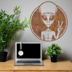 Rustic Peace Sign Alien Wall Art -Garden Supply Discount Store alien peace sign wall art rustic 7