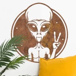 Rustic Peace Sign Alien Wall Art -Garden Supply Discount Store alien peace sign wall art rustic 9