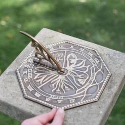 Antique Brass 'Flower' Hexagonal Sundial - 225mm -Garden Supply Discount Store antique brass flower hexagonal sundial 225mm 4