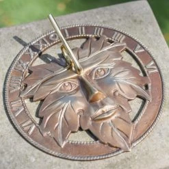 Antique Brass 'Greenman' Sundial - 24cm -Garden Supply Discount Store antique brass greenman sundial 24cm 4