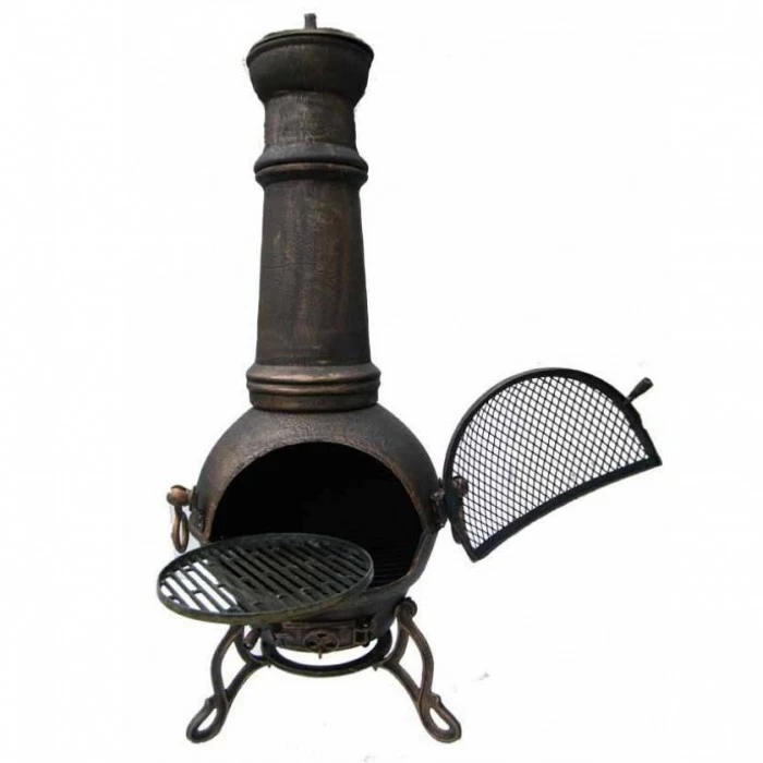 Antique Bronze Cast Iron Chimenea - 129cm 3 Antique Bronze Cast Iron Chimenea - 129cm