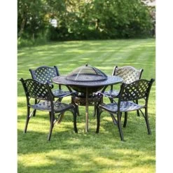 Antique Copper "Round Robin" Four Seater Table & Chair Set With BBQ Grill -Garden Supply Discount Store antique copper round robin four seater table chair set with bbq grill 4