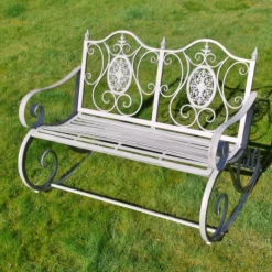 Antique Grey Ornate Rocking Bench
