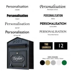 "Osteler Oppulence" Black Wall Mounted Post Box With Black Lettering -Garden Supply Discount Store bcmw product fonts lb1163 blk