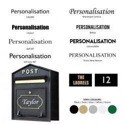"Osteler Splendour" Black Wall Mounted Post Box With Gold Lettering -Garden Supply Discount Store bcmw product fonts lb1163 blk gld