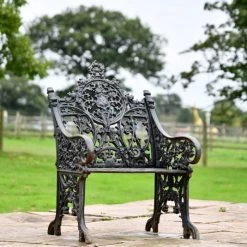 'The Bartholomew' Aged Black Cast Iron Gothic Single Seat Bench