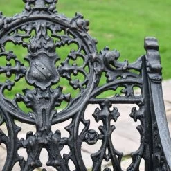 'The Bartholomew' Aged Black Cast Iron Gothic Single Seat Bench -Garden Supply Discount Store bench blk 4