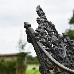 'The Bartholomew' Aged Black Cast Iron Gothic Single Seat Bench -Garden Supply Discount Store bench blk 5