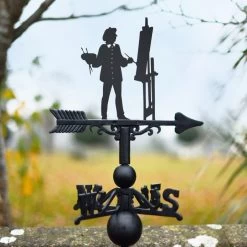 Weathervane Artist -Garden Supply Discount Store bespoke artist weathervane outside in garden