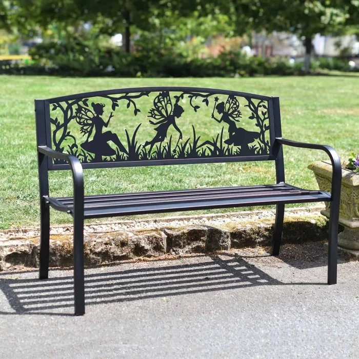 Bespoke Fairy Trio Iron & Steel Park Bench In Black 3 Bespoke Fairy Trio Iron & Steel Park Bench In Black