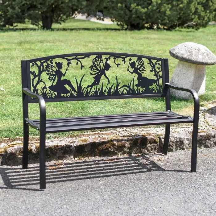 Bespoke Fairy Trio Iron & Steel Park Bench In Black 6 Bespoke Fairy Trio Iron & Steel Park Bench In Black - Image 4