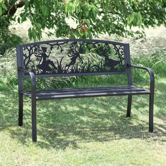 Bespoke Fairy Trio Iron & Steel Park Bench In Black 5 Bespoke Fairy Trio Iron & Steel Park Bench In Black - Image 3