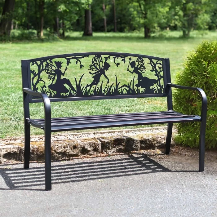 Bespoke Fairy Trio Iron & Steel Park Bench In Black 7 Bespoke Fairy Trio Iron & Steel Park Bench In Black - Image 5