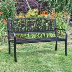 Bespoke Meadow Iron & Steel Park Bench In Black -Garden Supply Discount Store bespoke meadow iron steel park bench in black 3