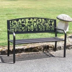 Bespoke Meadow Iron & Steel Park Bench In Black -Garden Supply Discount Store bespoke meadow iron steel park bench in black 4