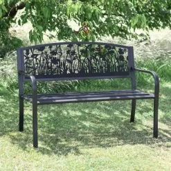 Bespoke Meadow Iron & Steel Park Bench In Black -Garden Supply Discount Store bespoke meadow iron steel park bench in black 5