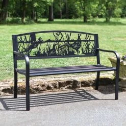 Bespoke Pheasant Iron & Steel Park Bench In Black