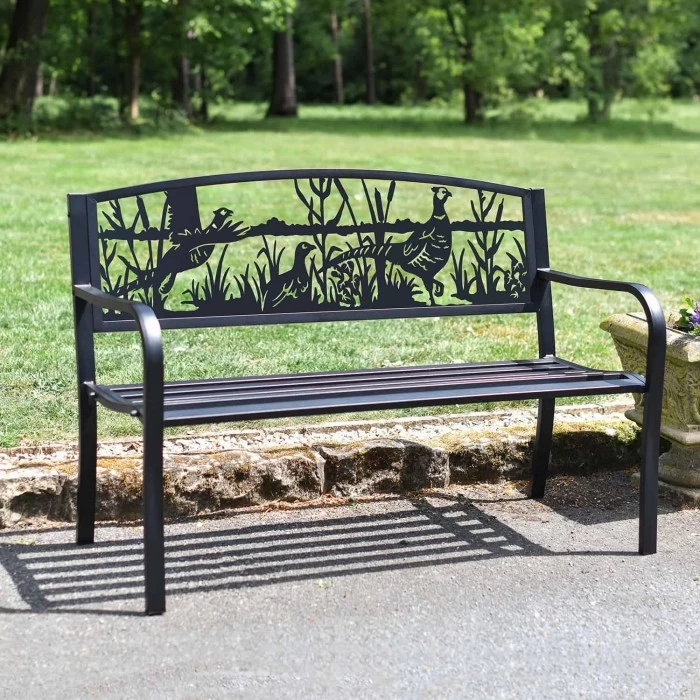 Bespoke Pheasant Iron & Steel Park Bench In Black 3 Bespoke Pheasant Iron & Steel Park Bench In Black