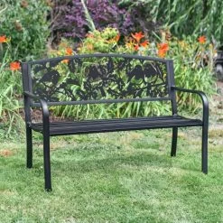 Bespoke Robins Iron & Steel Park Bench In Black -Garden Supply Discount Store bespoke robins iron steel park bench in black 3