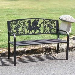 Bespoke Welsh Dragon Iron & Steel Park Bench In Black -Garden Supply Discount Store bespoke welsh dragon iron steel park bench in black 4