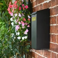 Standard "Pevensey Square” Newspaper And Parcel Holder -Garden Supply Discount Store black and brass standard wall mounted newspaper box