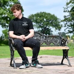 The Mortimer Aged Black Cast Iron Dog Two Seater Bench -Garden Supply Discount Store black cast iorn bench wood slats 3