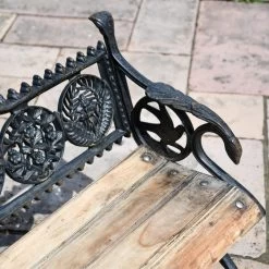 The Mortimer Aged Black Cast Iron Dog Two Seater Bench -Garden Supply Discount Store black cast iorn bench wood slats 6