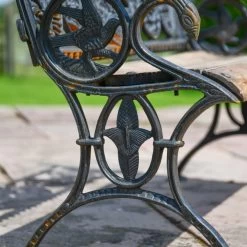 The Mortimer Aged Black Cast Iron Dog Two Seater Bench -Garden Supply Discount Store black cast iorn bench wood slats 9