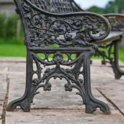 'The Bartholomew' Aged Black Cast Iron Gothic Three Seater Bench -Garden Supply Discount Store black cast iron bench 10 1