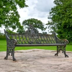 'The Bartholomew' Aged Black Cast Iron Gothic Three Seater Bench
