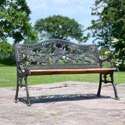 'Melrose' Aged Black Rose Cast Iron & Wood Bench