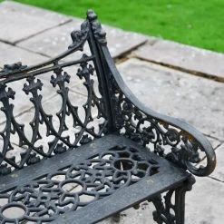 'The Bartholomew' Aged Black Cast Iron Gothic Three Seater Bench -Garden Supply Discount Store black cast iron bench 5 1
