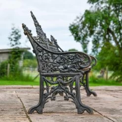 'The Bartholomew' Aged Black Cast Iron Gothic Three Seater Bench -Garden Supply Discount Store black cast iron bench 9 1