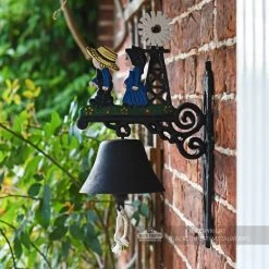 Cast Iron Hand Painted Garden Bell - Jack And Jill -Garden Supply Discount Store black cast iron jack and jill bell